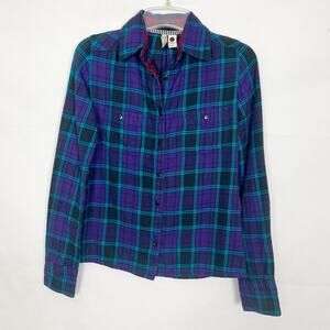 Element Plaid Blue & Purple Women's Flannel Button Down Shirt Size Small